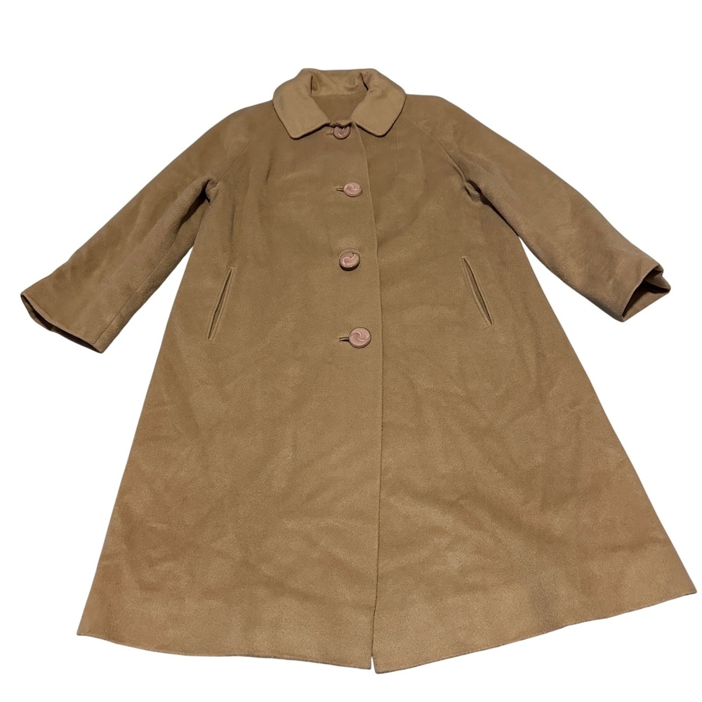 Magnifique 100% Cashmere Women's Camel Coat‎ Classic Button Front Long Sleeve XL